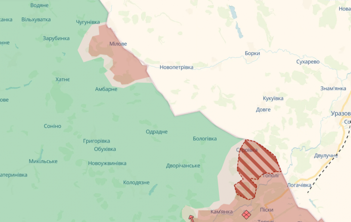 Оккупированные села Меловое и Строевка на Харьковщине. Фото: карта DeepState